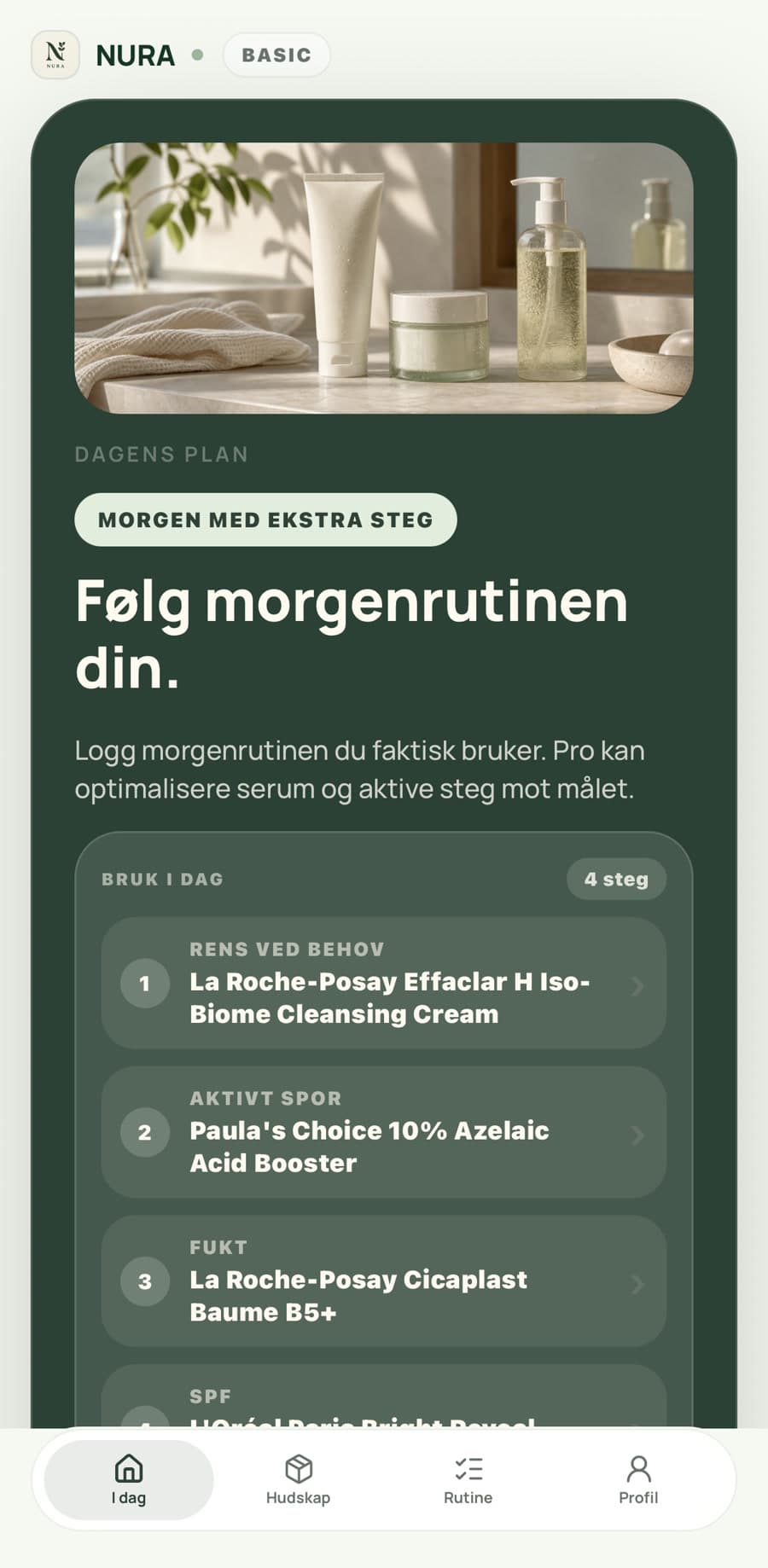 Dagens plan i NURA Basic, uten statuslinje