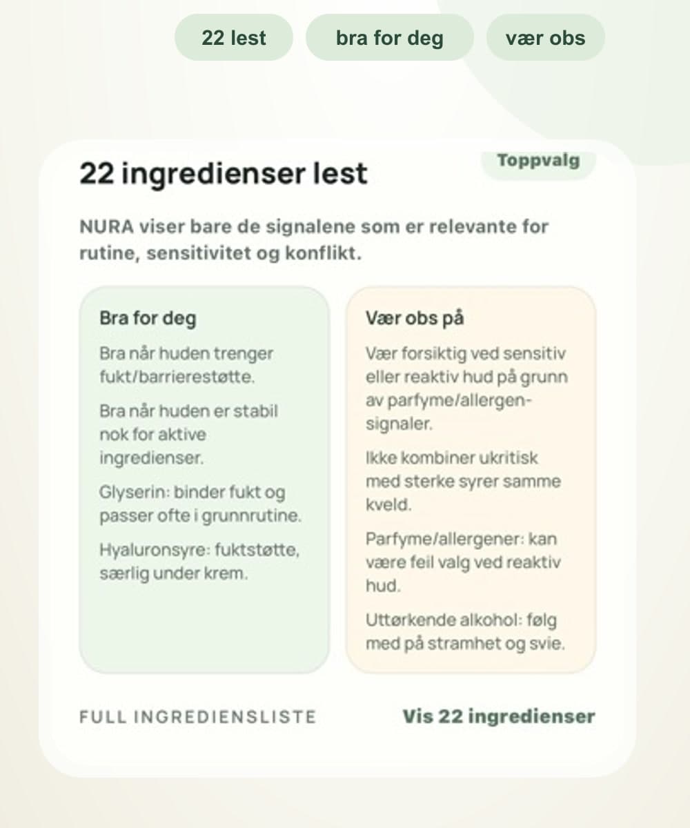 NURA Pro forklarer relevante ingredienser og hva huden bør være oppmerksom på